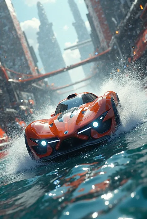 Cars racing in the air and in water