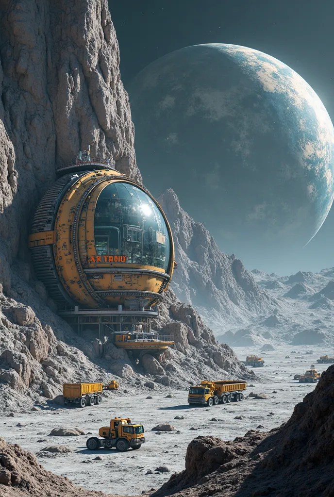 **"A massive, rugged, and rocky mountain on the Moon’s surface has been transformed into a fully functional space station, built by crashing and repurposing materials over decades. The structure is embedded deep into the mountain, with enormous reinforced ...