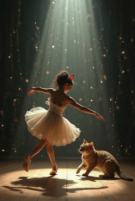 “Imagine a whimsical dance where graceful feline movements inspire every step. Dancers embody the elegance, agility, and playful mischief of cats—leaping like a panther, prowling with curiosity, and twirling with the fluidity of a stretching kitten. The mu...