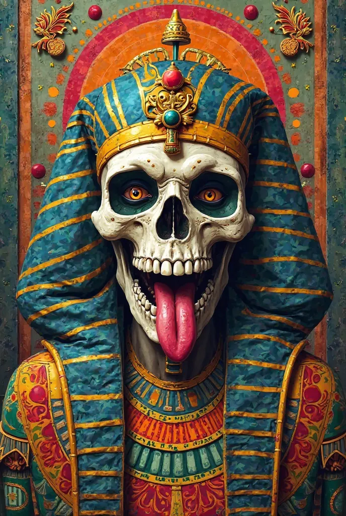 Skull crazy Mexican Egyptian mixed with tongue out crazy