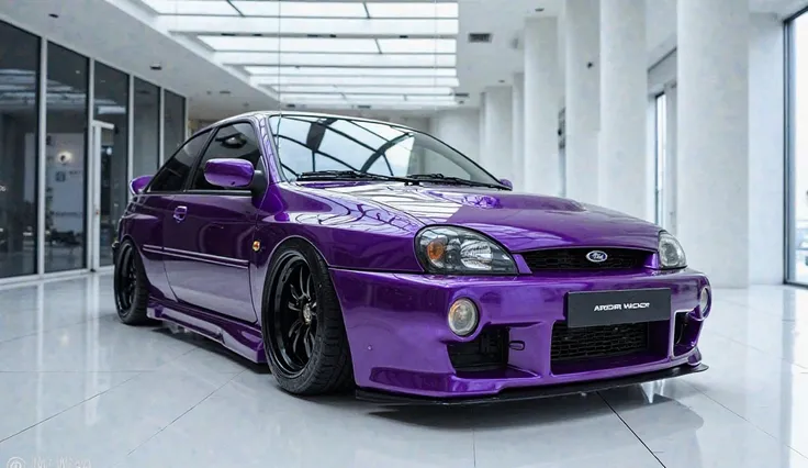 2025 Ford Escort Mk1 RS  purple background showroom shiny forant view 