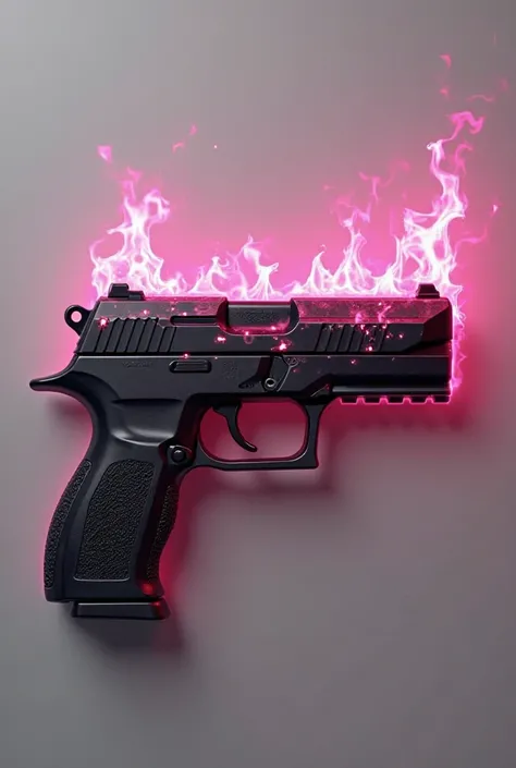 Black gun decorated by pink flames