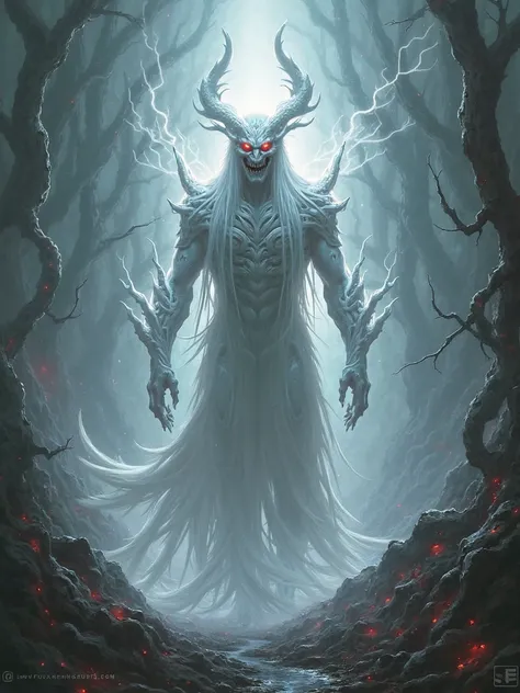 White demon, red eyes, long hair