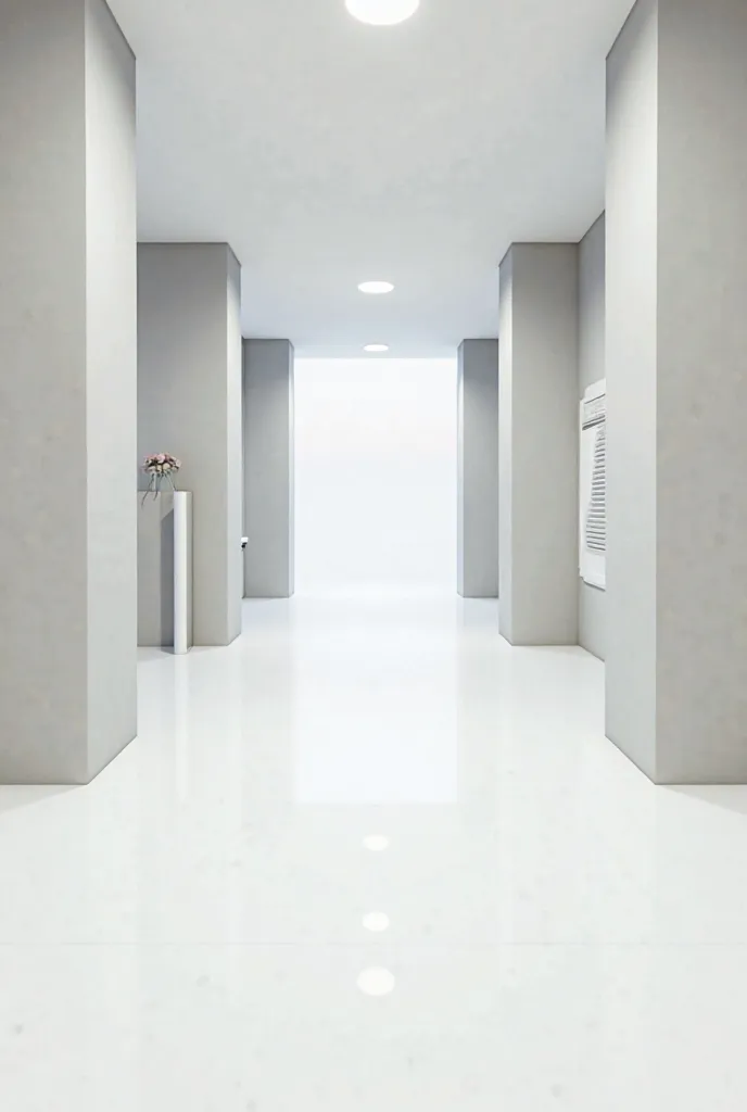 Draw 30 m² of an office, let the walls be light gray, the ceiling is white, the places are white, draw four columns, and the columns will be in tile color