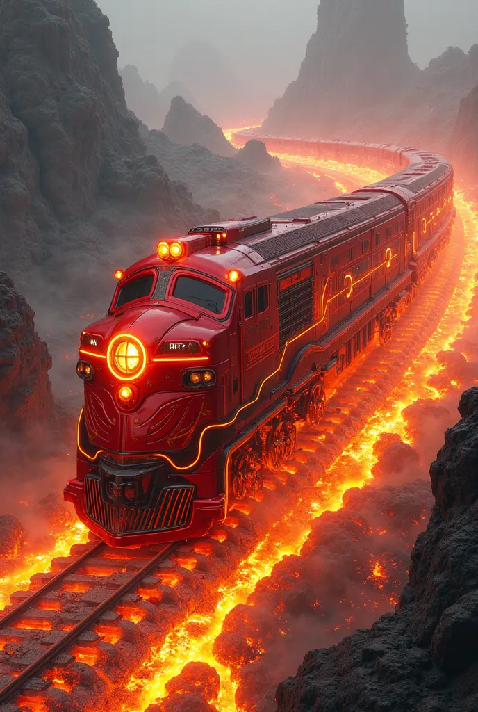 Beautiful fantastic red lava colored ren's train 