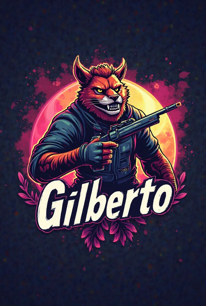 Create me a mascot logo where the mascot is a character from Free Fire and underneath they have the letters " Gilberto "