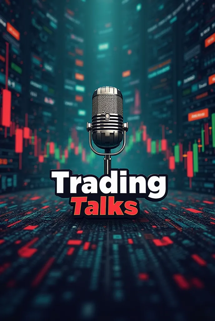 Create mic logo with Trading Talks Nameplate and stock market background