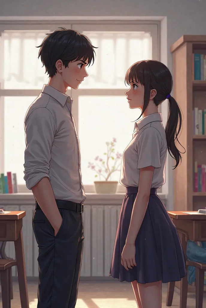 Two students, a boy and a girl, face to face.