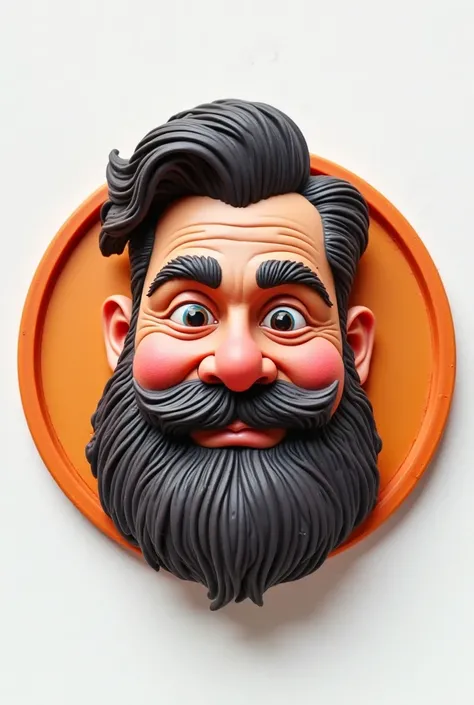 Round rubberized emblem with the caricature of a bearded man's face