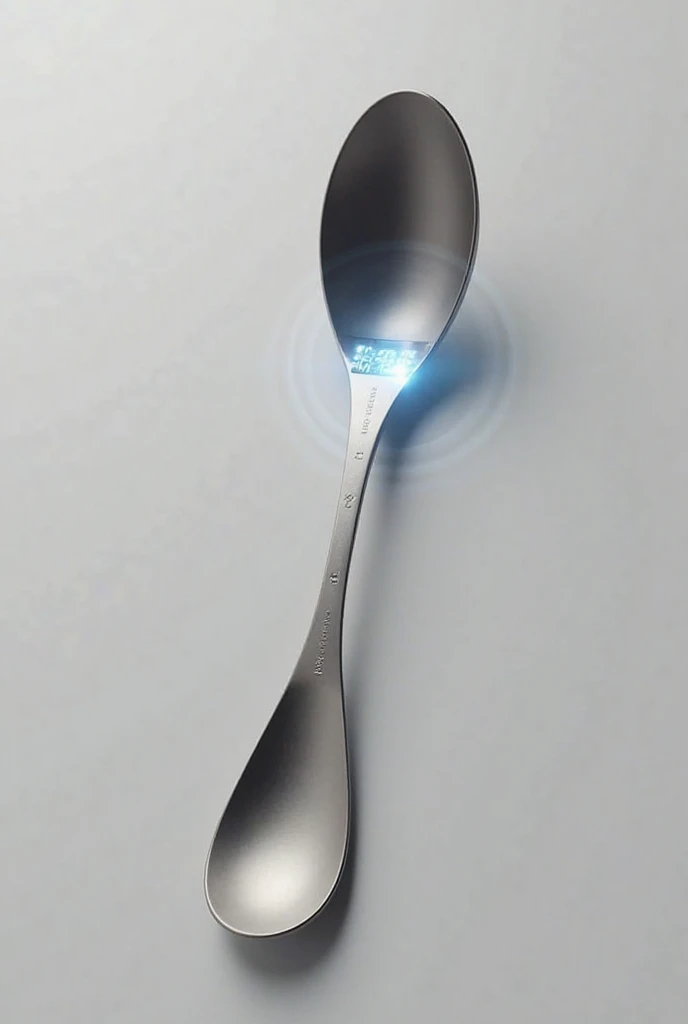 Spoon that has a digital screen on the handle that gives you information about the food you are eating