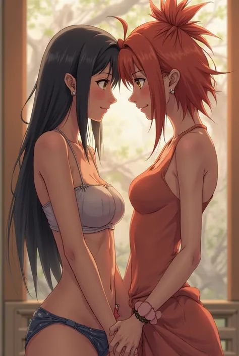 Create Naruto having sex with Hinata and Sakura both naked