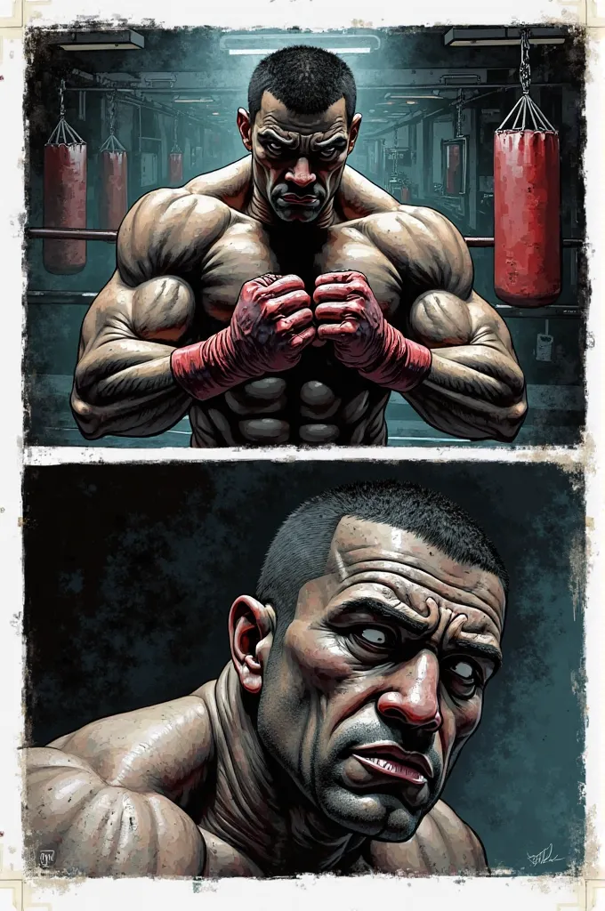 Create me a 2 comic strip about a boxer who is preparing before his fight 