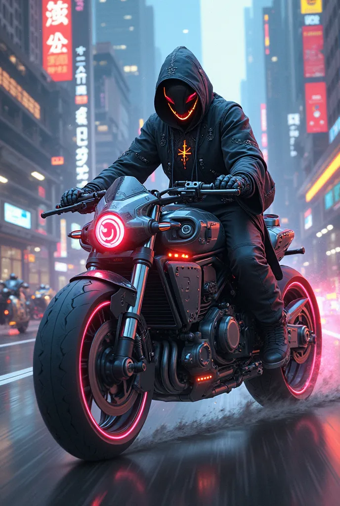 Create a futuristic image of a wizard on a motorcycle for use in a logo