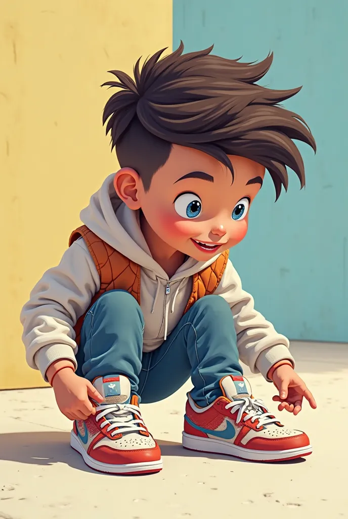  cartoon of a stylish boy looking at his sneakers
