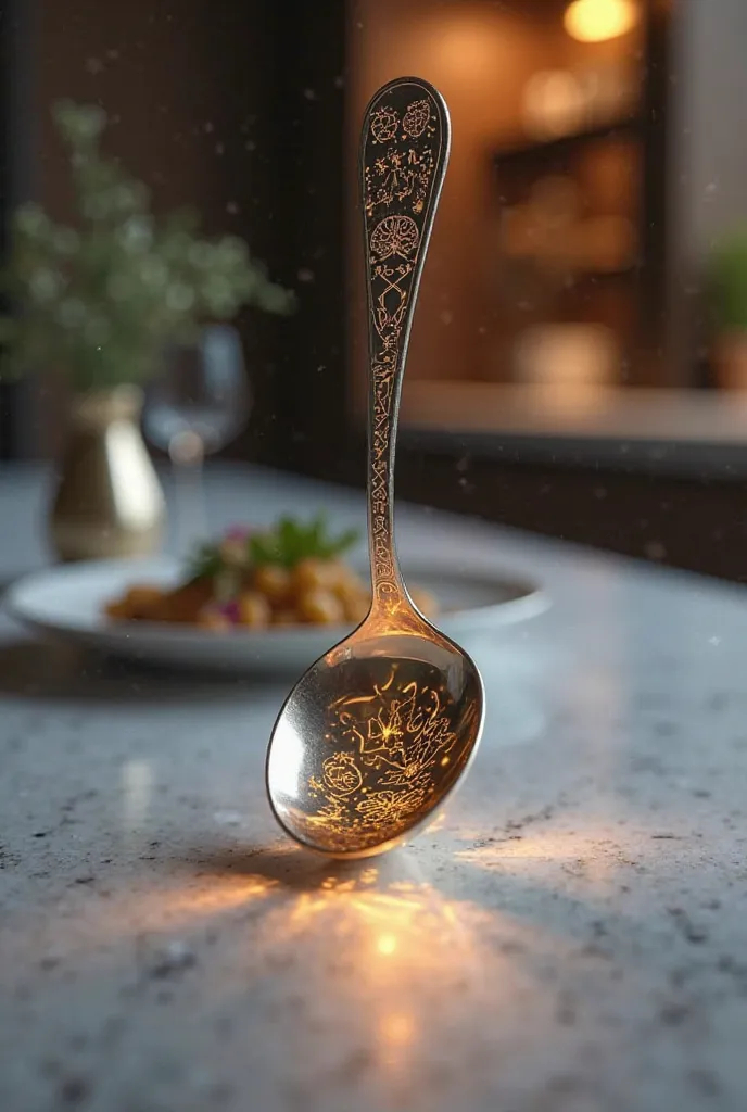 Spoon that on the handle gives you information about the food you are eating