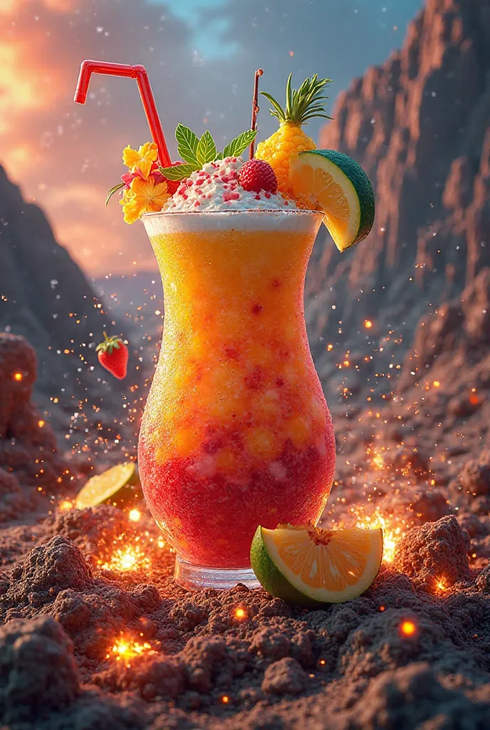 Not like this like the fruity drink is in the front that look like volcanic and lumpia dynamite around