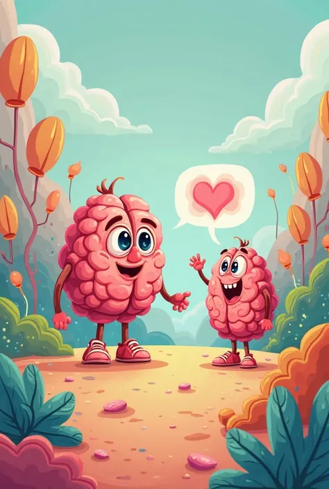 Cartoon ren's cartoon, 2d brain sending message to the lungs