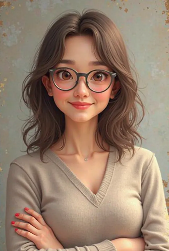 Create an avatar of the teacher who is brown with glasses and hair around her shoulders and a little chubby 