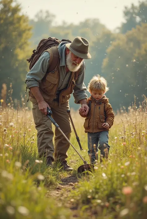 Father and son at metal detection