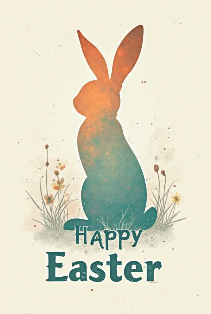 A minimalist, t-shirt design with a vintage twist, featuring a sleek and stylized easter bunny silhouette against a faded, awesome, bright. happy easter phrase in bold eye catching font