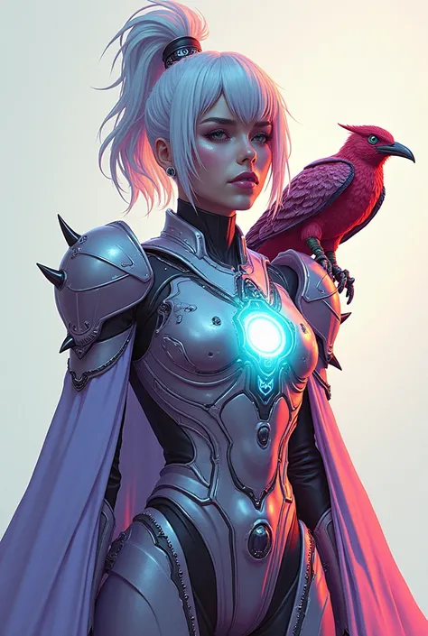 there is a drawing of a woman in a costume with a bird on her shoulder, concept art inspired by Ei-Q, pixiv contest winner, process art, in opal armor, samus aran fanart, armor girl, dressed in light armor, wearing shiny breastplate, in monster hunter armo...