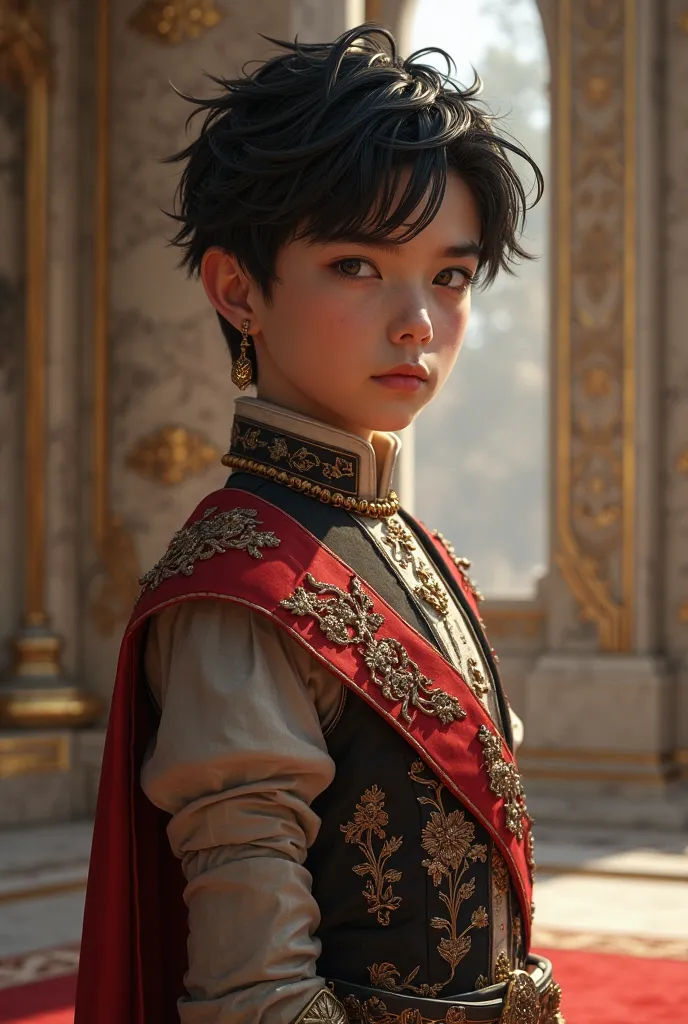 young human prince with black hair, white skin