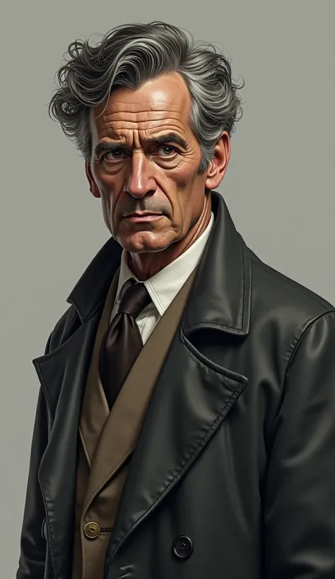 realistic half-length portrait artwork of George Orwell ( from waist up) and neutral gray background