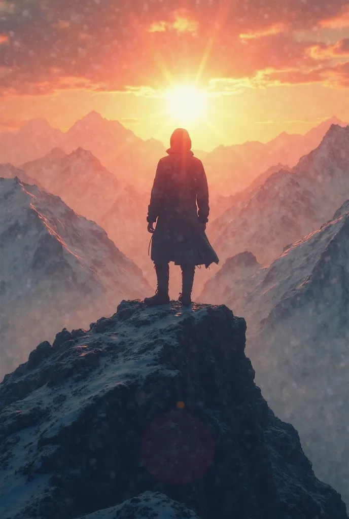 A person standing on top of a mountain at sunrise, looking at a new horizon.