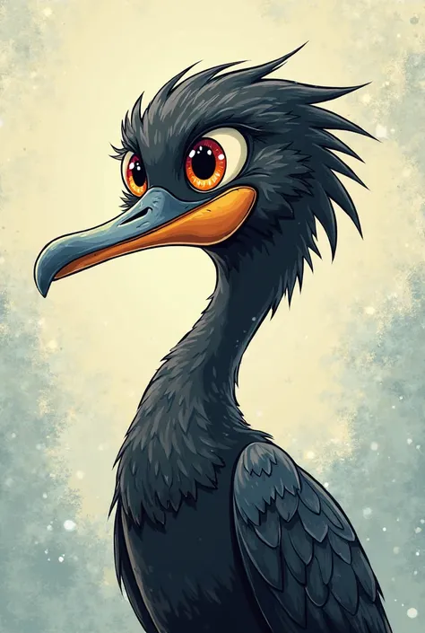 Animated cormorant with two bright piercings 