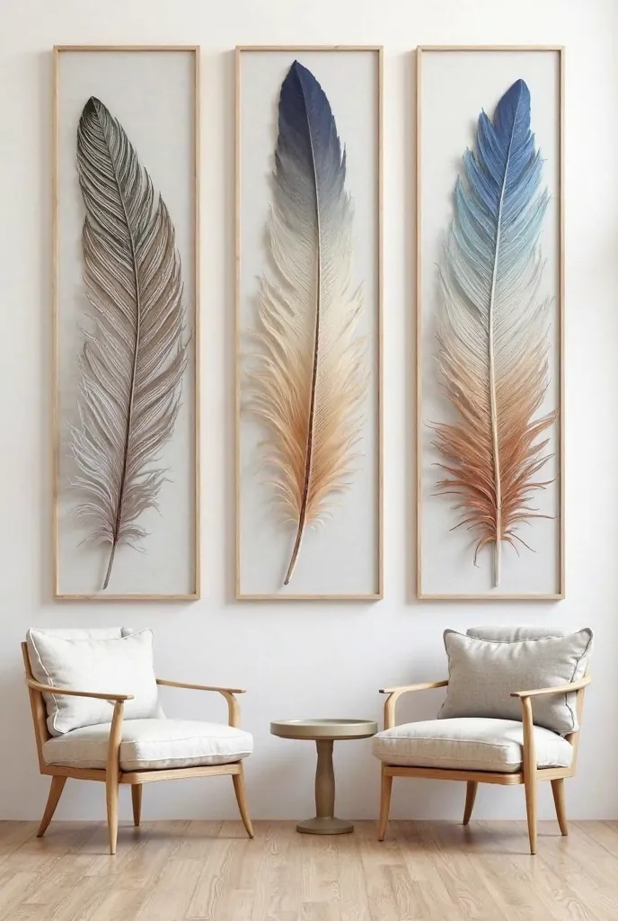 tableau des plumes de 3 partie (3 tableaux) pour mettre au salon