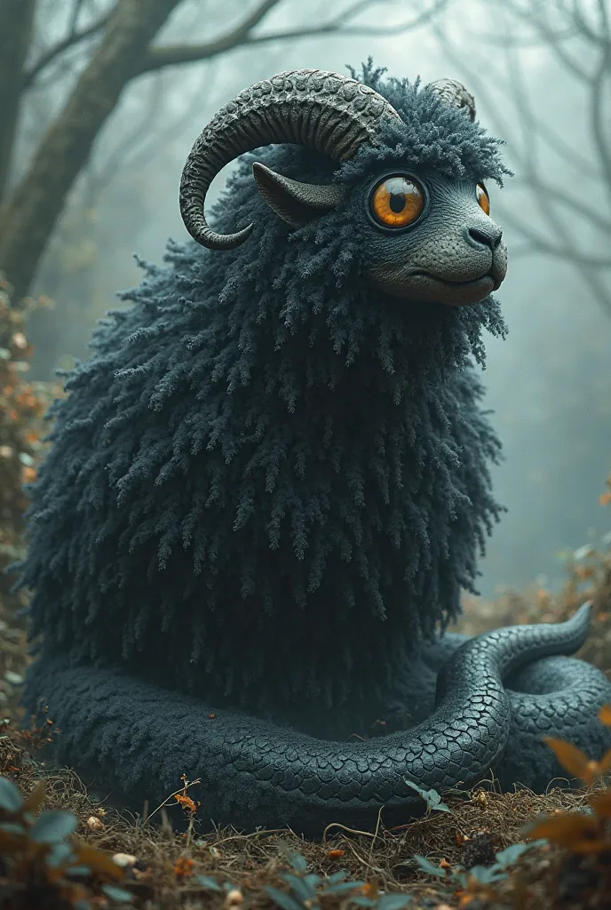 Hairy black sheep with the body of a snake
