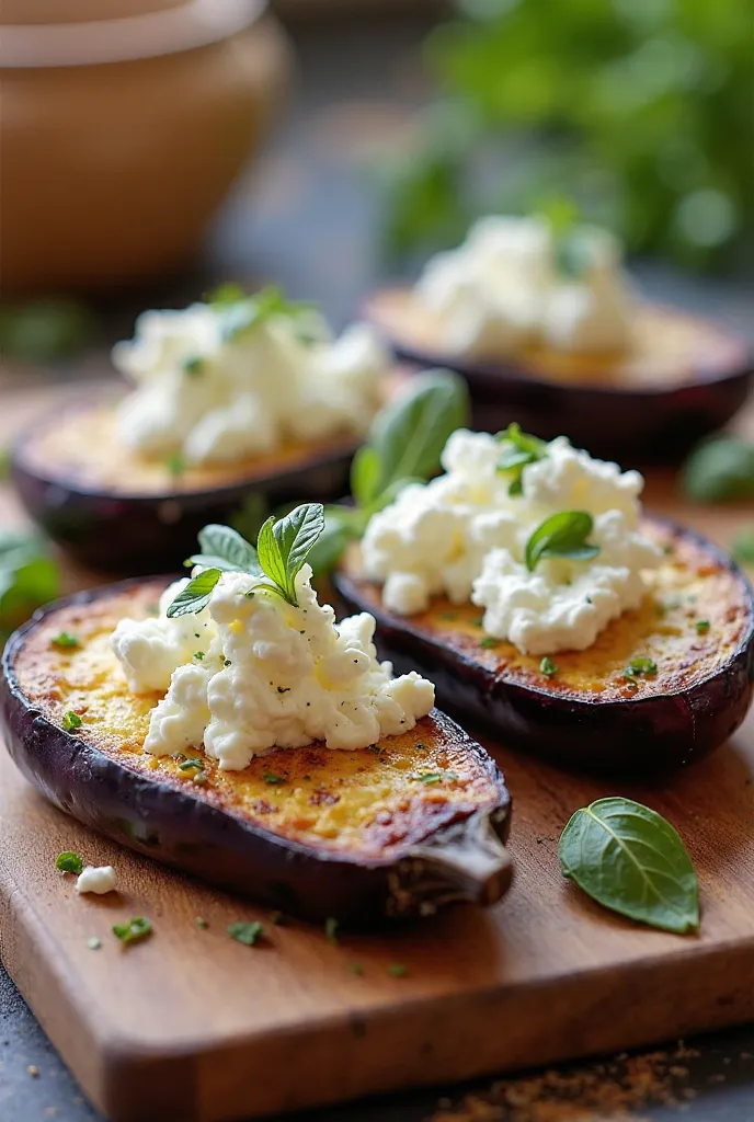 
🍆 Baked Aubergines with Goat Cheese 🧀  
