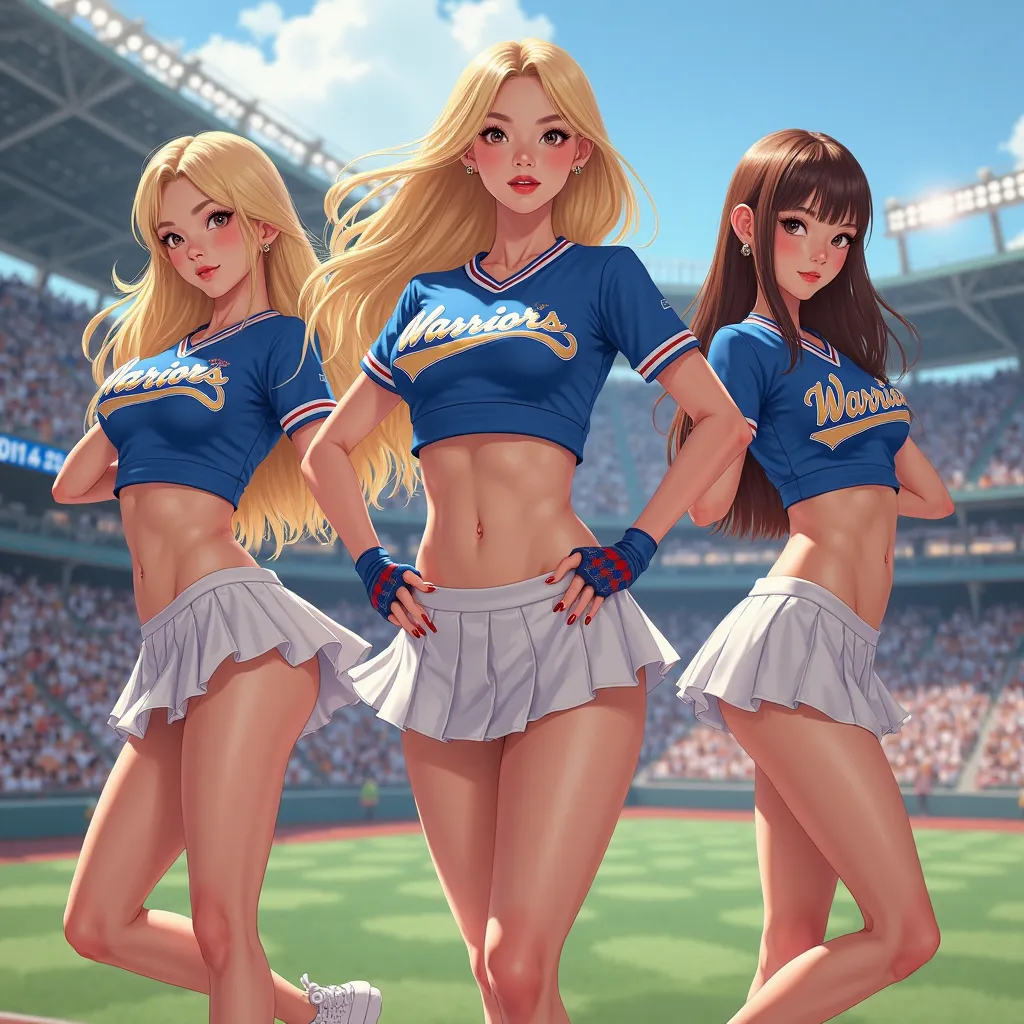 very detailedな, anatomically accurate, very detailed, TOP QUALITY, REAL SKIN,  white skin, Glowing Skin, small gold ear piercings, big breasts,   realistic images , , Baseball cheerleaders,  Korean,  Korean Makeup ,  beautiful face,  Harmonious Face , and ...