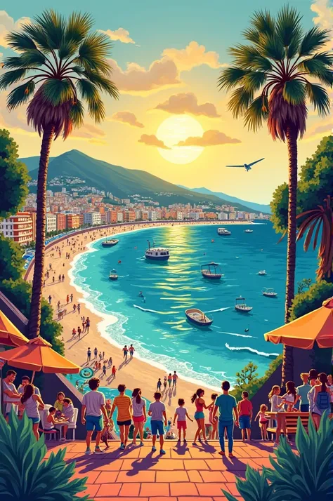 Un fond d’écran de la ville de Nice dans un style bande dessiné avec les meilleurs aspects de la ville dans des vignettes comme sa plage, son stade de foot etc 