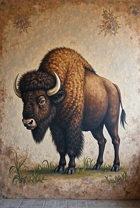 Belarusian-style plastered bison on the wall 