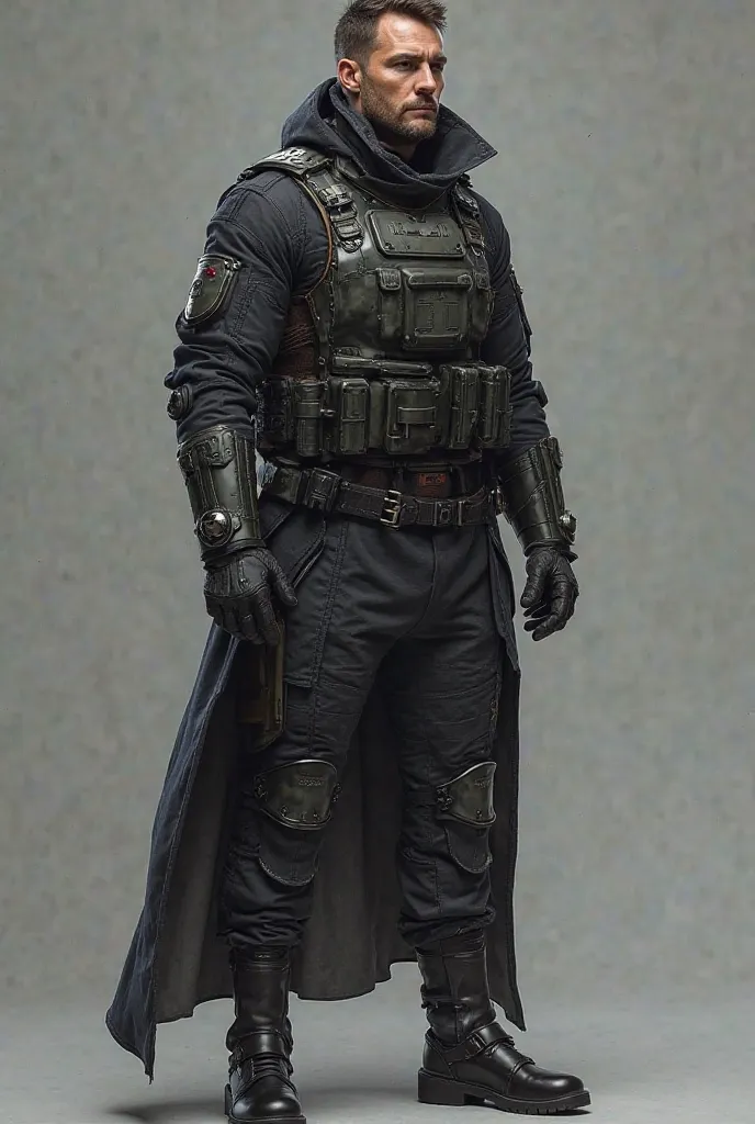 masterpiece, best quality, high resolution, super detailed, 1 male, human, modern, wearing special forces uniforms, modern, advanced, and technological, beautiful costume design, perfect, full body costume, standing from afar.