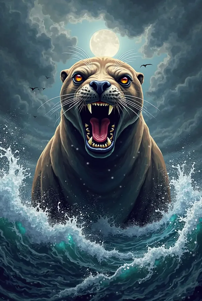 generate logo  " PdR "  WITH AN ANGRY SEA LION DRAWN FOR A FLAG