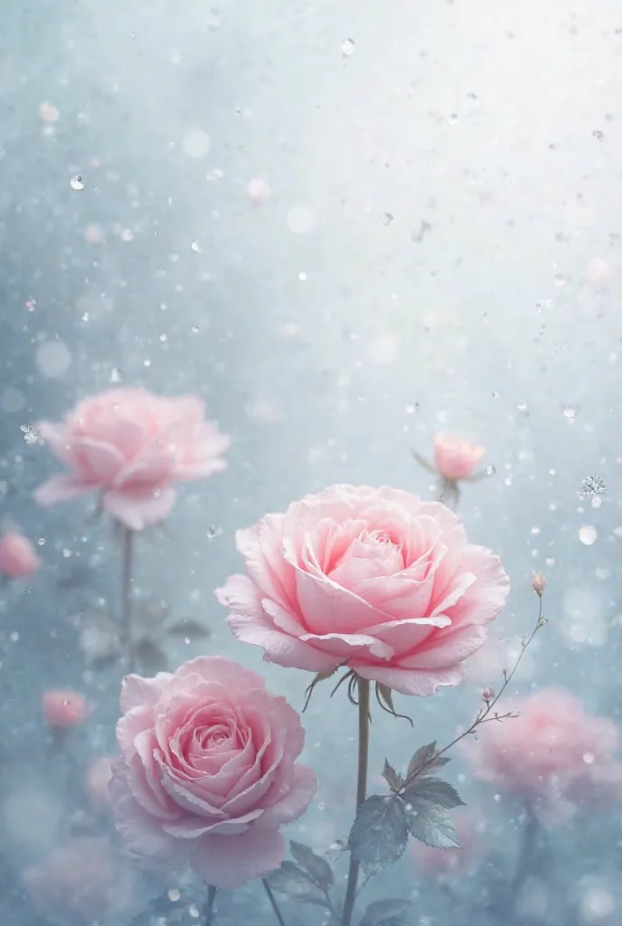 pink roses, blue and grey gradient background, fog, seamless design