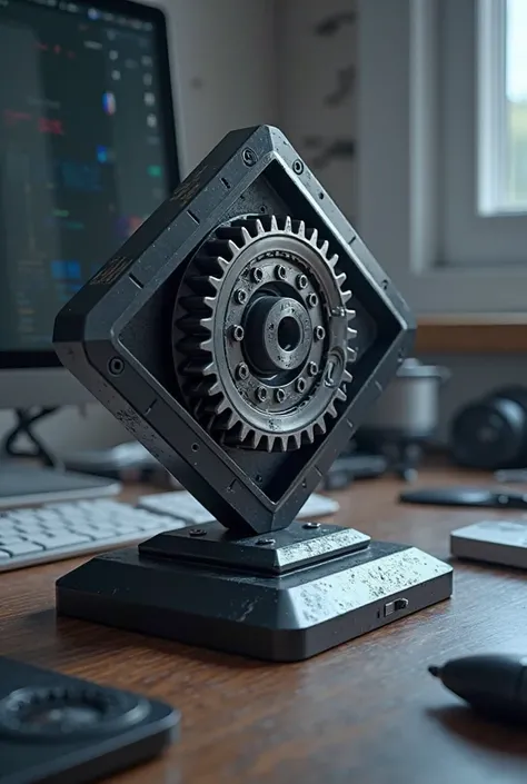 Walaa name design in the form of a sprocket placed on a diamond base on a desktop 