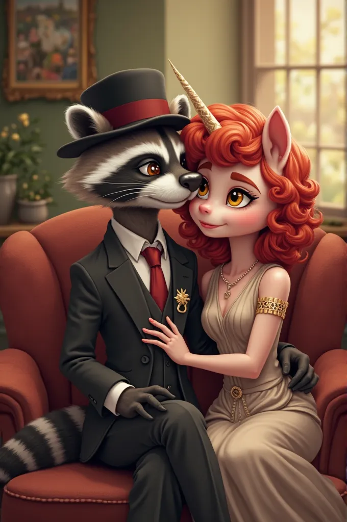  My Little Pony Style Screencrap + 2D drawing + Anthropomorphic raccoon + Wearing a 20s suit + Wearing a black beret with gray undertones + Wearing a red tie + Wearing a star brooch + Wearing a wedding ring around his finger + Light brown eyes + + Naughty ...