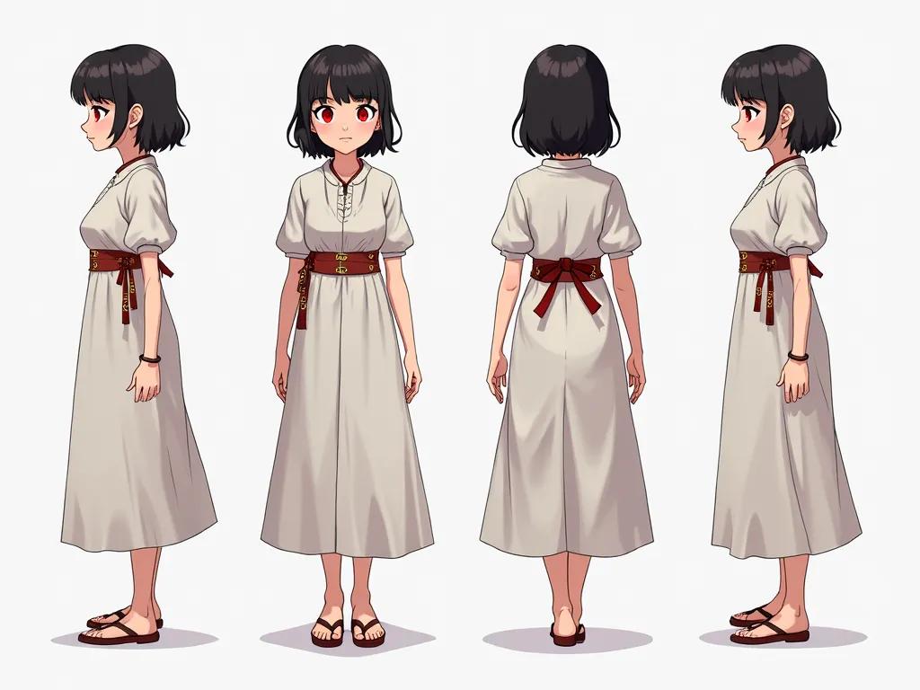 character concept model sheet, sprite sheet, cute girl, medieval simple long dress , Beauty, Shirt Lift, Slim Body, fingerless glove, Multiple views of the same character in the same outfit,masterpiece, best quality, official art, album art, very elaborate...