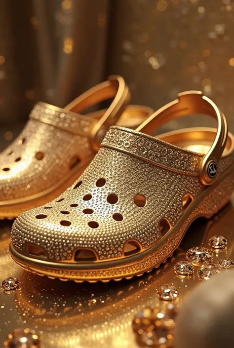 A Crocs design shoe in gold and diamonds 