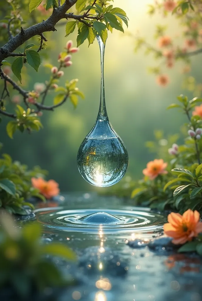 I want a visual for Nowruz, the symbol of water Wednesday, you can use a drop of water, malt, spring flowers