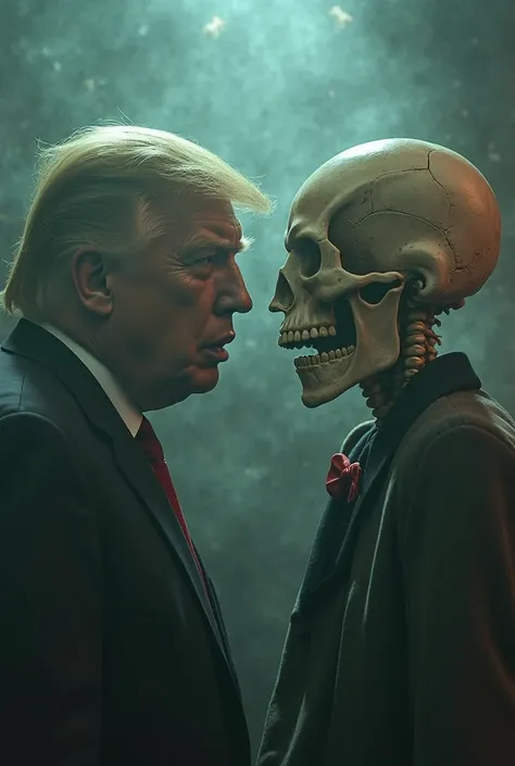 Trump and Elon Musk aliens with skeleton faces like in John Carpenter's movie “They Live”