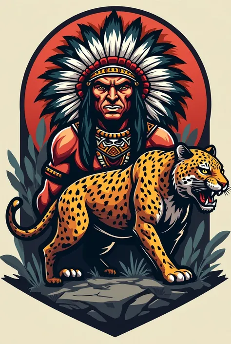 Make a logo containing an angry Indian and a jaguar