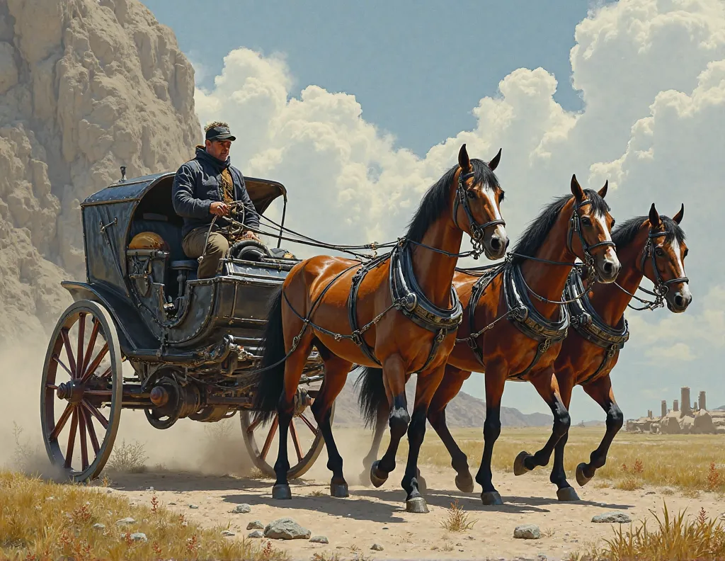 The carriages are a mix of the rustic new Mystra, with 
hints of their technologically-forward past. The carriages 
themselves are slick, metallic, and modern creations. But 
they remain pulled by horses, with a coachman at the reins.