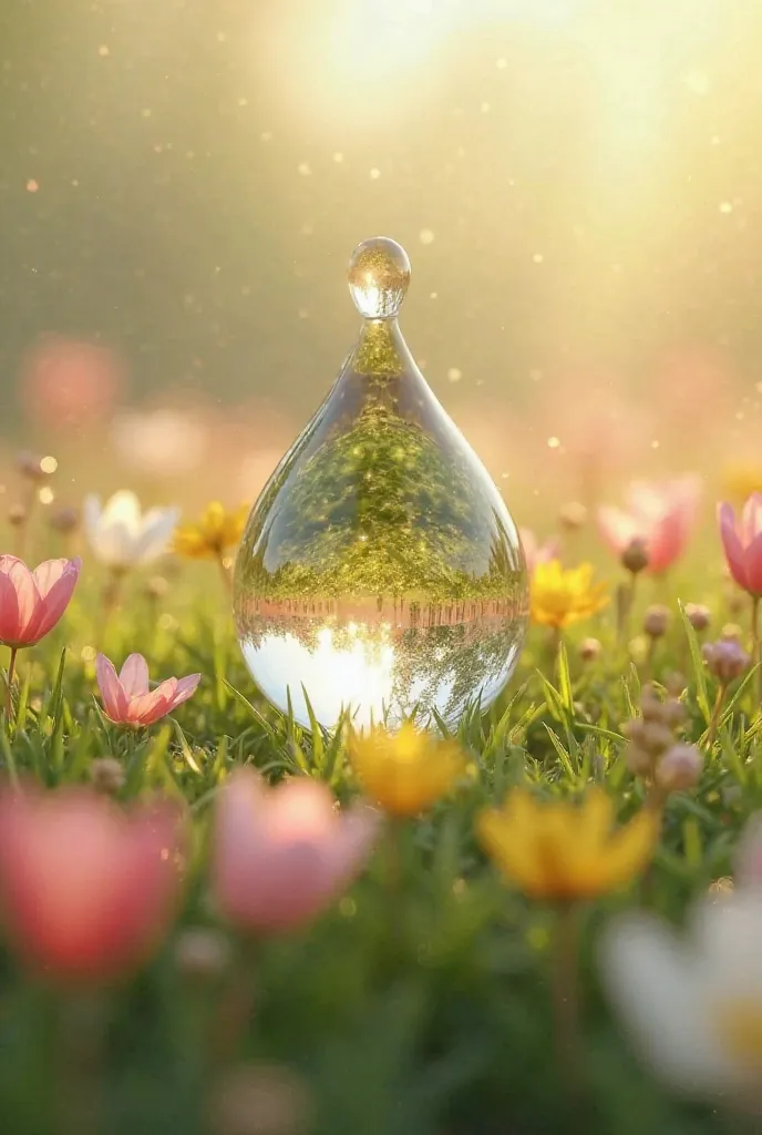 A drop of water as the symbol of sprıng holiday with malt and spring flowers