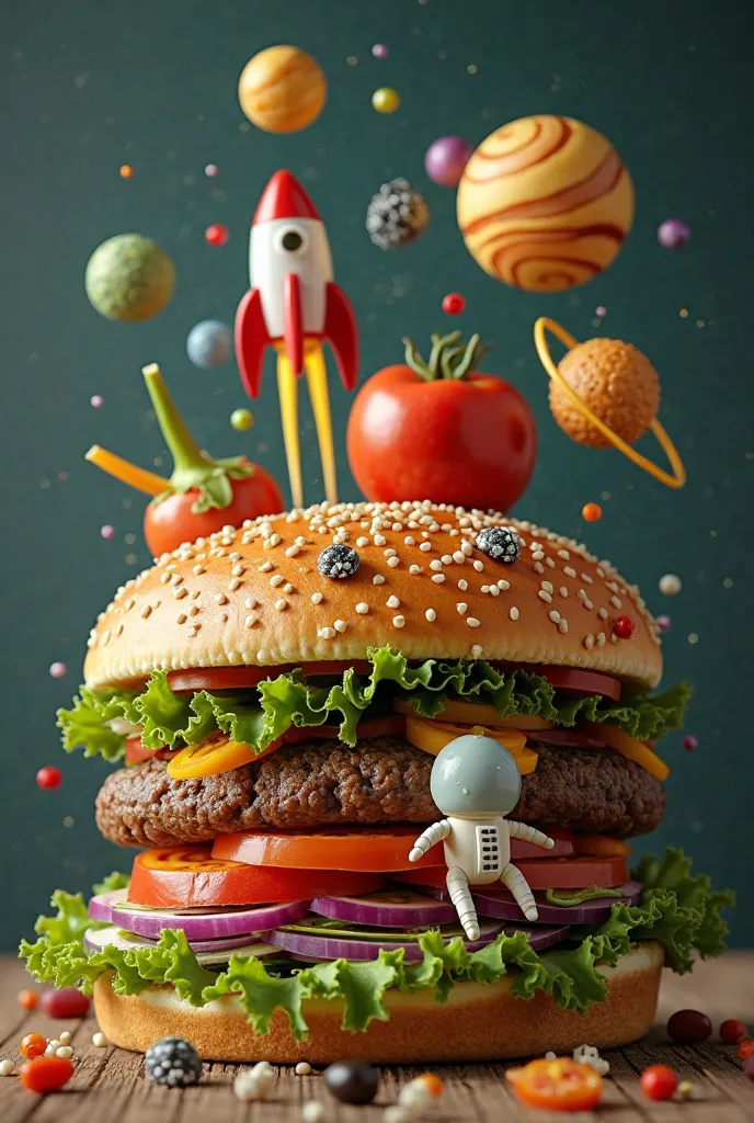 planets shaped with vegetables, rockets or astronaut figures, can be placed inside the burger. 