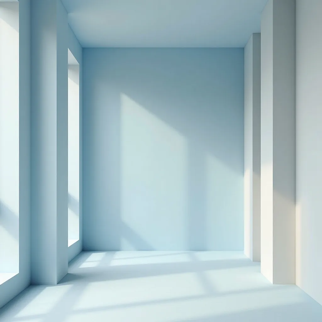 A room with 4 walls, painting design with the colors light blue used in the middle of the room and light gray on the other side, generating harmony.