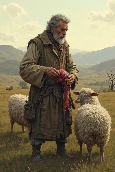 Shepherd eating sheep